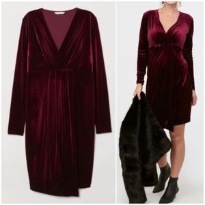 H&M Deep Red Velvet Long Sleeve Dress